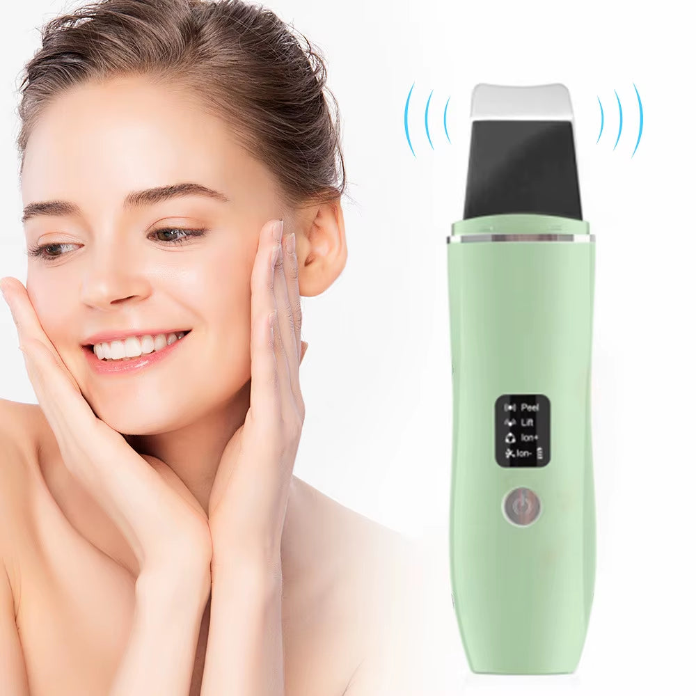 Ultrasonic Skin Scrubber Blackhead Remover Facial Cleanser 4 Modes Peeling Shovel Face Lifting Tool EMS Spatula Deep Cleansing